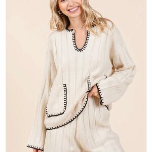 NEW Fox and Wit Cozy Cream Knit Top and Short Set 1X
